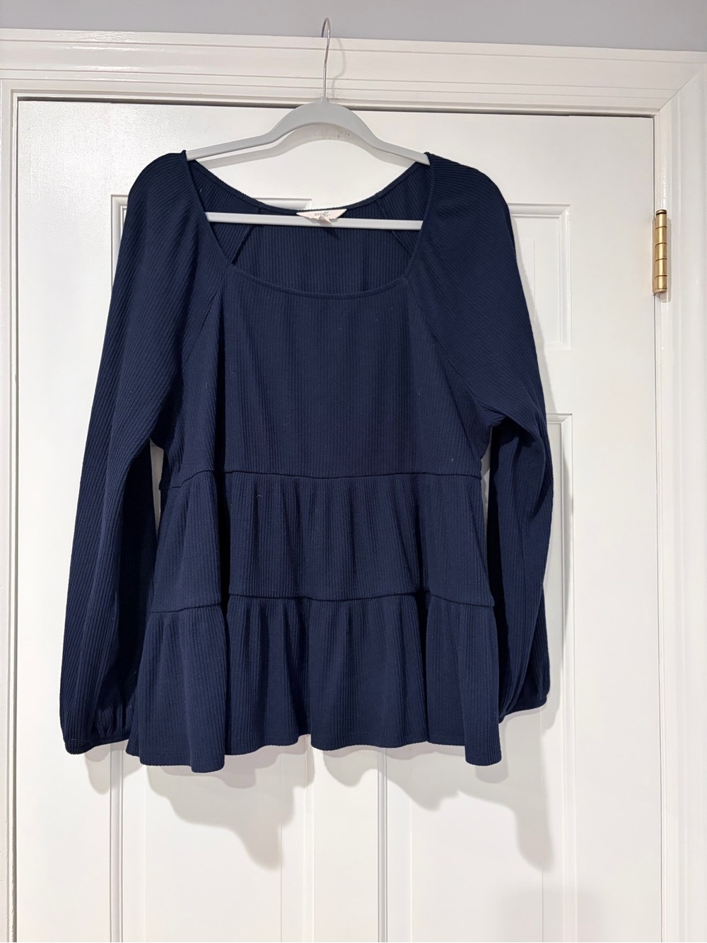 Terra & Sky 1X Navy Ribbed Tiered Peplum Long Sleeve Top 16W 18W